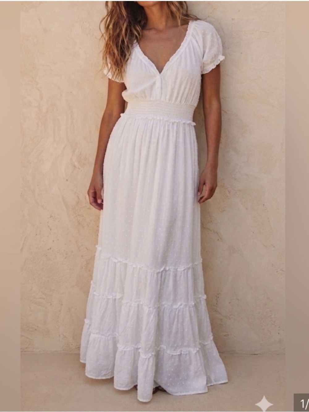 Betsey Johnson White Swiss-Dot Tiered Maxi Dress